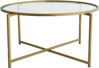 Dmora Dmora - Mesa De Caf&eacute; Cursa, Mesa De Centro Baja, Revistero Para Sof&aacute;, Estante De La Sala De Estar, 83x83h40 Cm, Oro, Con Embalaje Reforzado
