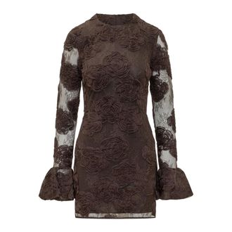 Rotate 3D Lace LS Mini Dress - female - ROTATE Birger Christensen - Short Dresses - Brown - XS - Dresses
