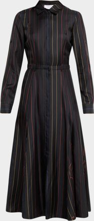 Gabriela Hearst Galway Striped Silk Belted Midi Shirtdress