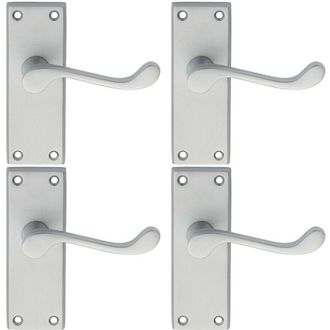 Loops 4x PAIR Victorian Scroll Lever on Short Latch Backplate 118 x 43mm Satin Chrome