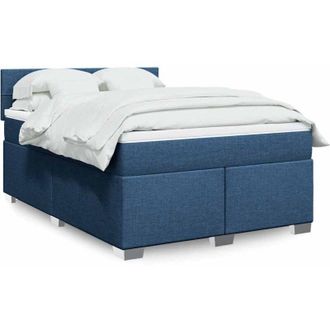 vidaXL Cama Box Spring Con Colch&oacute;n Tela Azul 140x190 Cm Vidaxl