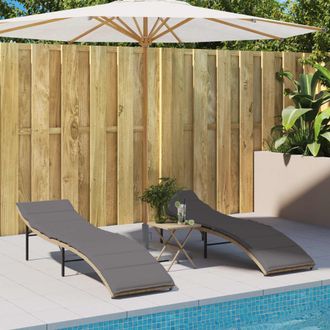vidaXL Tumbonas Con Cojines 2 Unidades Rat&aacute;n Sint&eacute;tico Beige Vidaxl