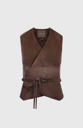 Mani&egrave;re De Voir Jeanne Suede Wrap Waistcoat with Belt in Brown at Nordstrom, Size 14