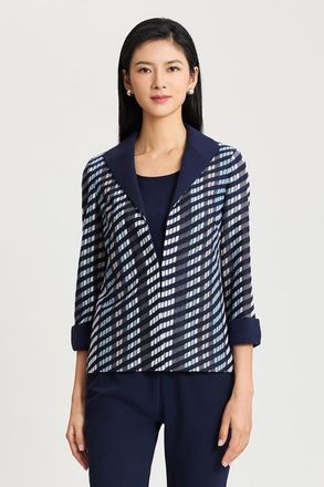 Ming Wang Heritage Mixed-Media Wing Collar Jacket in Indigo/limestone/serene/white at Nordstrom, Size Xx-Small