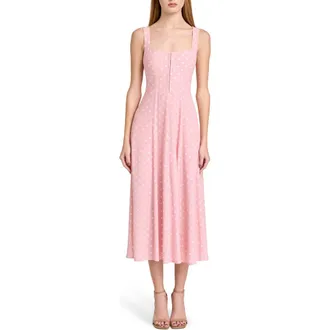Wayf Leonie Polka Dot Corset Midi Dress in Pink Polka Dot at Nordstrom, Size X-Small