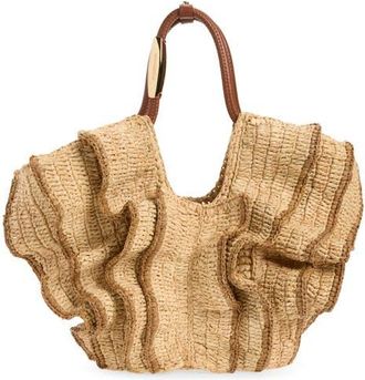 Zimmermann Small Goldentime Ruffled Tote in Natural at Nordstrom