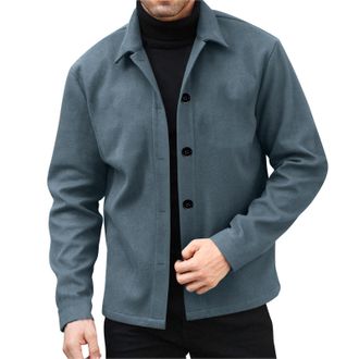 Generic Mens Wool Coat Long Sleeve Casual Smart Business Jackets Spring Autumn Classic Button Down Lightweight Jacket Regular Fit Turn-Down Collar Outerwear S