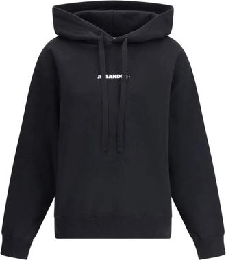 Jil Sander Hoodies & sweatvesten, Dames, Zwart, XL, Minimalistische Hoodie met Handtekeningprint