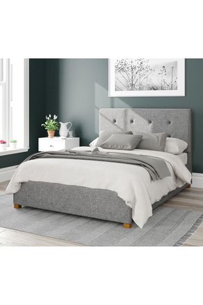 Aspire Home Accents Presley Upholstered Ottoman Storage Bed, Saxon Twill Fabric in Grey | Size: Double