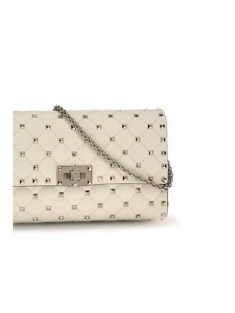 Valentino Garavani Womens Shoulder Bag Rockstud Spike Light Ivory Leather Calf