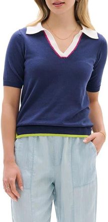 Hatley Patriot Blue Johnny Collar Cotton Polo in Navy Blue at Nordstrom, Size X-Small