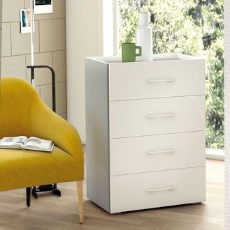 Terraneo Mueble 4 Cajones Gu&iacute;as Y Tapa De Metal Con Bandeja Contenedor Tapa De Hormig&oacute;n Blanco