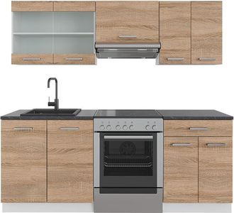 Vicco Mueble De Cocina R-line, Sonoma/blanco, 200 Cm, Et Antracita