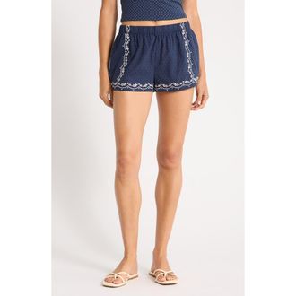 Florence By Mills Embroidered Textured Cotton Shorts in Navy at Nordstrom, Size Xx-Small