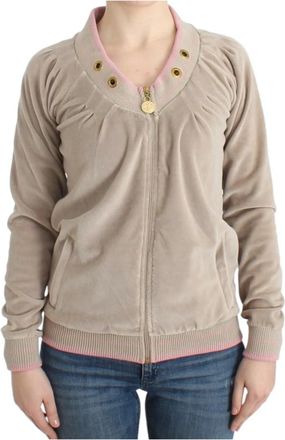 Roberto Cavalli Beige Zip-Up Vest met Gouden Accenten - Dames - Vesten - Beige - S - Katoen - Truien & Vesten
