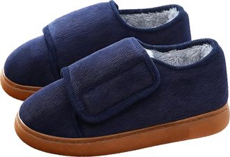 Generic Womens Mens Adjustable Slippers Winter Snow Boots Warm Ankle Shoes Wide Toe Box Fur Lined Outdoor Indoor Sneakers for Elderly Swollen Feet Women Blue 