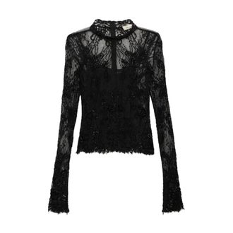 Blumarine Blusa de encaje floral - Blouses & Shirts - Mujer - Negro - 2XS