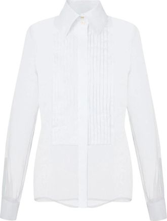 Elisabetta Franchi Overhemden, Dames, Wit, XS, Katoen, Shirt van organza en katoen