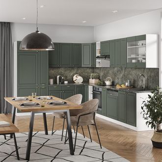 Vicco Cocina Esquinera Fame-line, Verde-dorado Casa De Campo/blanco, 347 X 257 Cm Sin Encimera