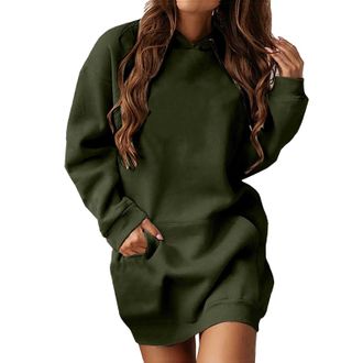 Generic Long Length Hoodies Women,Longline Sweatshirt Dress for Women Long Oversized Crew Neck Long-Sleeves Hoodies Solid Hooded Soft Casual Sweatshirts with 