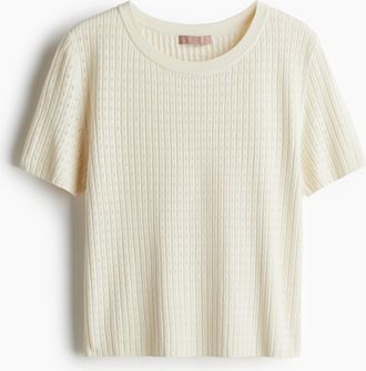H&M T-Shirt aus Pointellestrick - White
