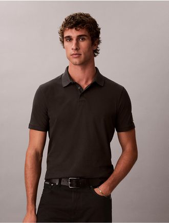 Calvin Klein Jeans Calvin Klein Mens Sueded Jersey Monologo Badge Polo Shirt - Black - 2XL