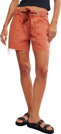 Free People Moxie Mid Rise Belted Drawstring Cutoff Denim Shorts in Sunset at Nordstrom, Size 30