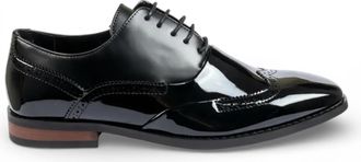 Infinity Leather Zwarte herenschoenen van lakleer met vleugelneus (PV-model)