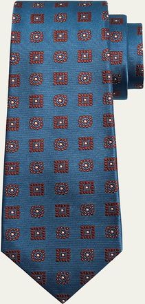 Kiton Mens Silk Geometric Jacquard Seven-Fold Tie