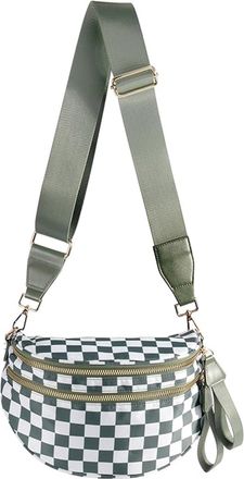 Generic Women Checkered Crossbody Bags Bum Handbag, Durable Strap Roomy Versatile Mom-Friendly Diaper Bag with Different Pockets (Light Green Bean Checkered 1