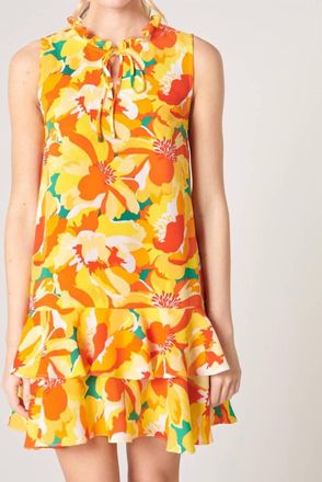 Sugarlips In The Groove Ruffle Trim Mini Dress In Jade Orange Yellow