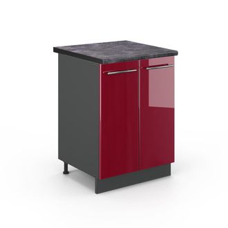Vicco Mueble Bajo De Cocina Fame-line, Rojo Burdeos Alto Brillo, 60 Cm, Et Antracita Vicco