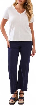Tribal Short Sleeve V Neck Top With Rib Combo In White-0001