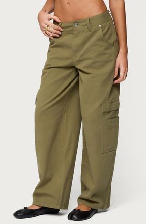 Edikted Jadah Low Rise Baggy Cargo Pants in Olive-Washed at Nordstrom, Size X-Small