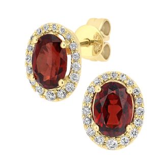 Diamant L'&eacute;ternel Womens 9ct Yellow Gold Diamond and Garnet Gemstone Oval Cut Stud Earrings - One Size