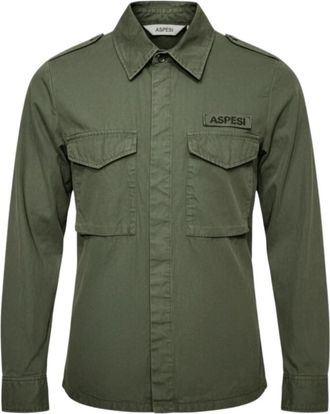 Aspesi Cotton Canvas Field Shirt - Heren - Zomerjassen - Groen - S - Katoen - Jassen