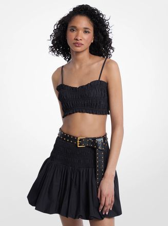 Michael Kors Smocked Cotton Poplin Bra Top