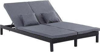 OUTSUNNY 2 Person Rattan Lounger Adjustable Double Chaise Chair w/ Cushion Black