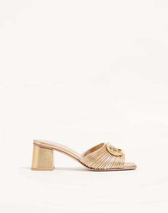 Valentino Garavani VLogo Signature Metallic Slide Sandal With Cornely Embroidery 60Mm Wo