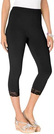 Roaman's Lace Trim Essential Stretch Capri Legging in Black at Nordstrom, Size 6X