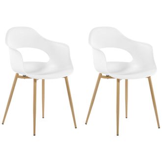 Beliani Beliani - Conjunto De 2 Sillas De Comedor Blanco Madera Clara Material Sint&eacute;tico Patas Utica