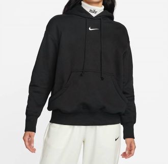 Nike Womens Phoenix Fleece Oversized Pull Over Hoodie In Black