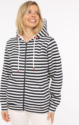 Zwillingsherz Kapuzensweatjacke ZWILLINGSHERZ Streifen Strandgl&uuml;ck, Damen, Gr. L/XL, blau (marine), angeraute Sweatware, Obermaterial: 50% Baumwolle, 50% Polyester,