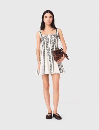 Maje Short Embroidered Strap Dress - Off White - Maje