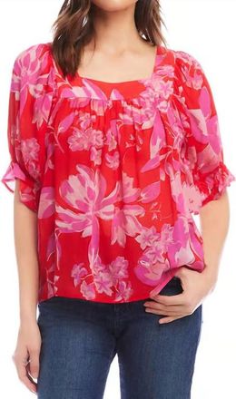 Karen Kane Fia Floral Print Square Neck Top In Pink And Red