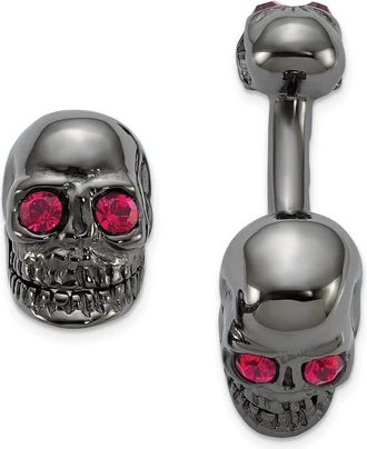 Diamond2Deal Sterling Silver Ruthenium Plated Crystal Movable Skull Cuff Link