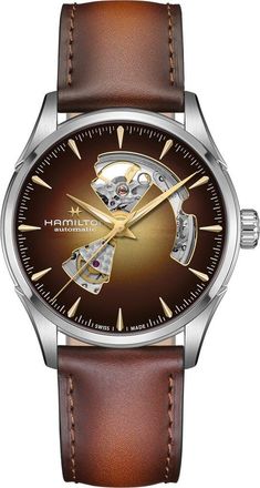 Hamilton Jazzmaster Open Heart Automatic Leather Strap Watch in Brown at Nordstrom