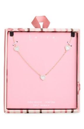Leith Heart Drop Necklace in Clear- White- Gold at Nordstrom Rack