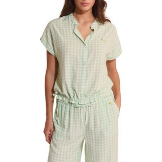 Etam Brise Plaid Button-Up Sleep Shirt in Nile Green at Nordstrom, Size X-Large