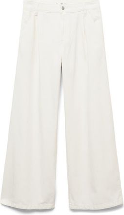 Mango Pleated Wide Leg Jeans in Off White at Nordstrom, Size 12